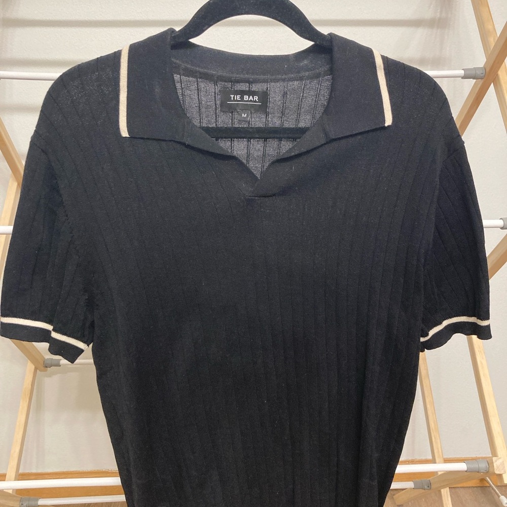The Tie Bar Black Polo with Cream Accents